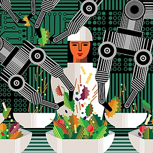 Anna & Elena Balbusso - AI, Artificial Intelligence, Business, Computer Circuit, Ear, Earnings, Increase, Innovation, Market Research, Productivity, Restaurant, Robot, Salad, Technology