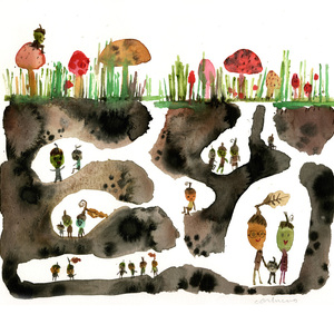 Maria Carluccio - Children, Children's Book, Family, Ink, Narrative, Nature, People, Relationships, Stylized, Watercolor
